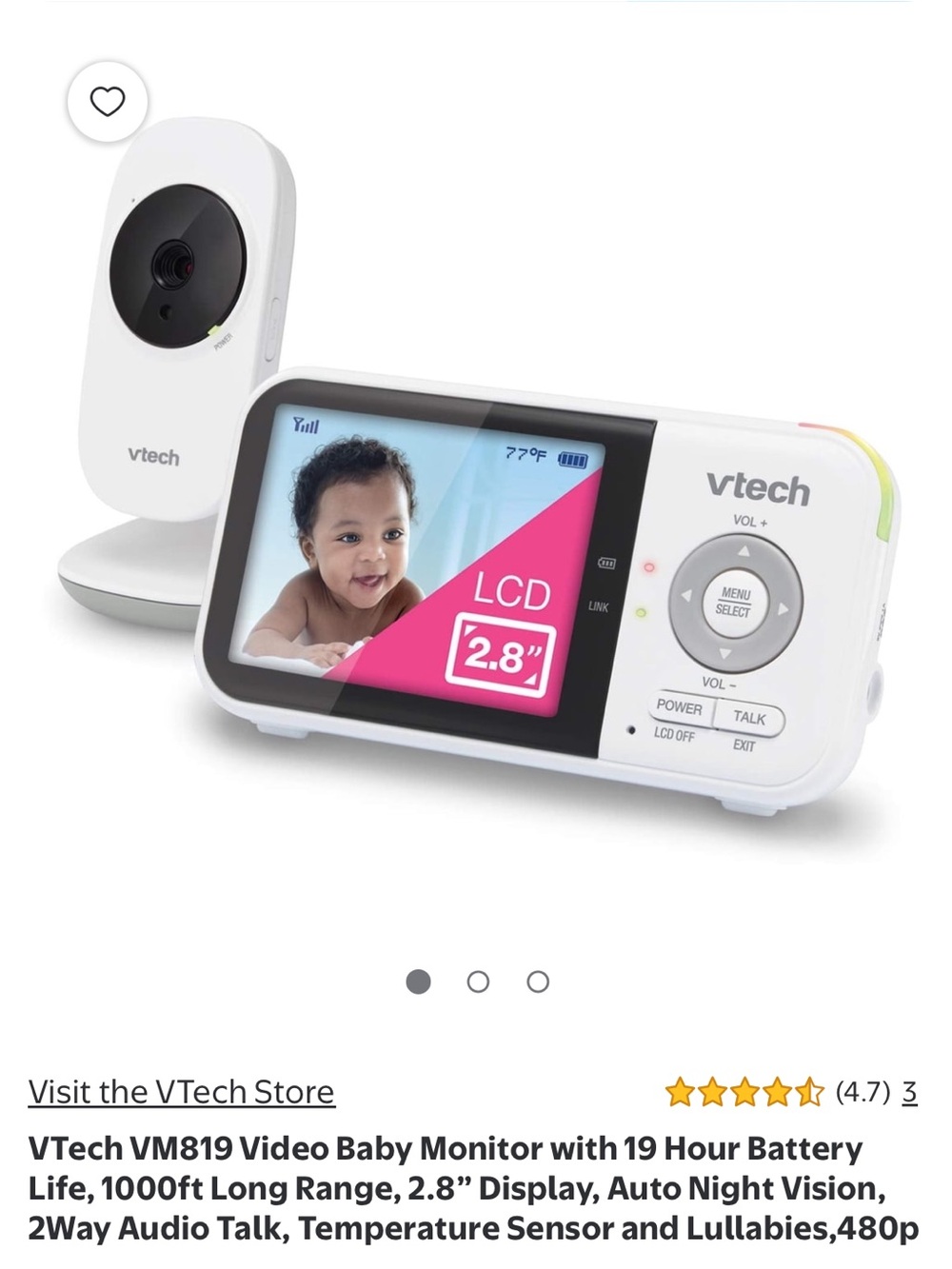 NWOT VTech VM819 Video Baby Monitor - White